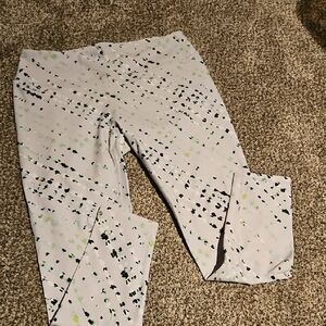 Fabletics Womens White Yoga Leggings with Black and Green Pattern